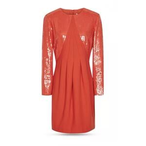 Reiss Cara Sequined Mini Dress - 10 Red Long Sleeve Party Glam Wedding Guest